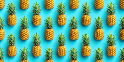Fototapeta premium Seamless tropical background with various sizes of pineapples on a vivid blue backdrop, pineapples, tropical, summer, fun
