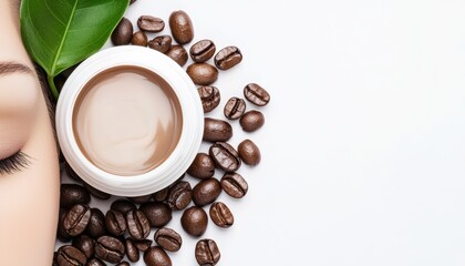 How does the harmony between the face and coffee beans reflect the trend of eco-friendly beauty products that use organic, natural ingredients