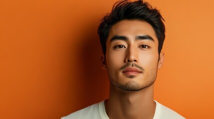 Obraz premium Young Man Portrait Against Orange Background.