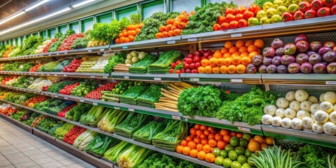 Obraz premium Fresh vegetables neatly displayed in a supermarket aisle , produce, organic, grocery, market, healthy, variety, aisle