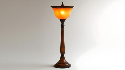 Elegant and classic torch style floor lamp with a beautiful alabaster shade illuminating the space with a warm soft glow  Isolated on a clean white background