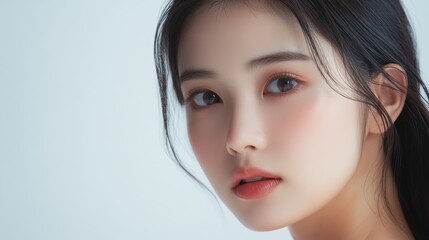 Naklejka premium Close-up portrait of a young woman with natural makeup.