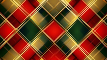 Colorful tartan pattern with red, green, and golden lines in symmetry