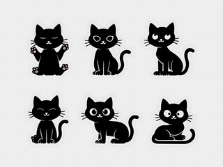 Fototapeta premium Cat silhouette set in various poses. 