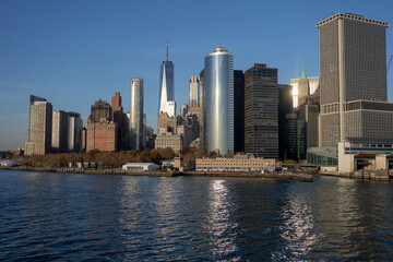 Naklejka premium Manhattan's beautiful skyline, New York, United States. Panorama view of New York city skyline in Midtown Manhattan. USA, NYC, NY, Manhattan. American big city. Lower Manhattan skyline.