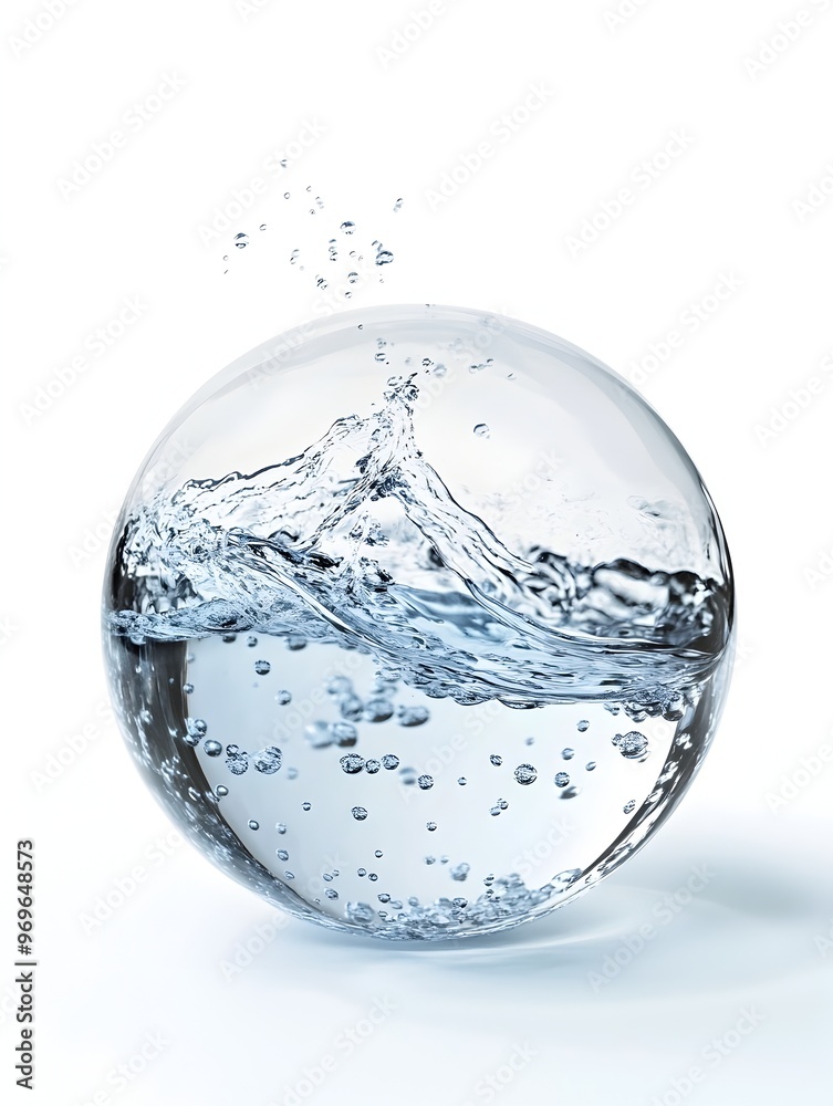 Poster enchanting crystal sphere with captivating flow of water splashes creating a dynamic and elegant abs