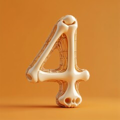 3D number 6 with sceleton bones texture realistic modern design, soft lighting, orange background