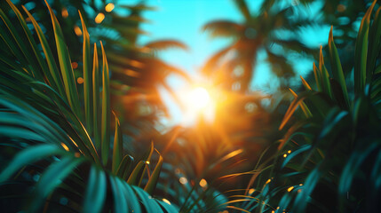 Fototapeta premium The Sun Shines Through The Leaves Palm Tree
