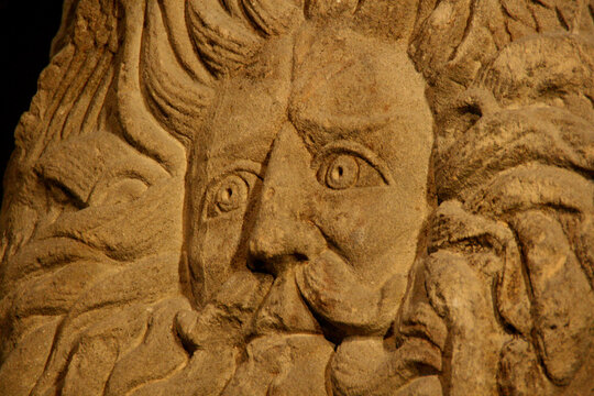 Head of Gorgon, found on the pediment of the temple.  Roman Baths of Bath, England.