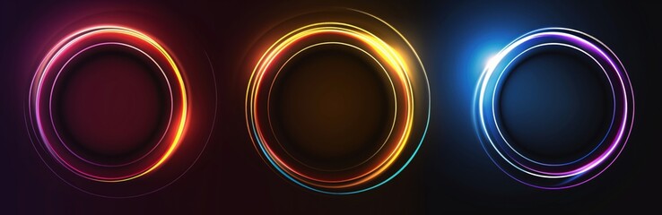 Three glowing circles in different colors. The circles are in a dark background