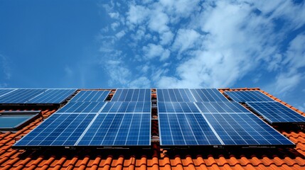 Solar panel installation on a rooftop harnesses sunlight to generate clean, renewable electricity for the home