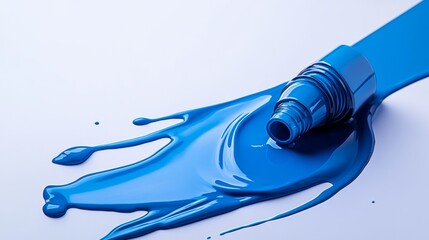 Blue Nail Polish Spilled on White Background.