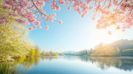 A Peaceful Riverside With Trees And Flowers