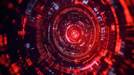Obraz premium Quantum computing core pulsating with crimson energy, encircled by dynamic data streams and intricate algorithmic patterns, in a highenergy digital space