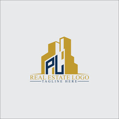 Fototapeta premium Modern PL Real Estate Logo Design with Building Silhouettes