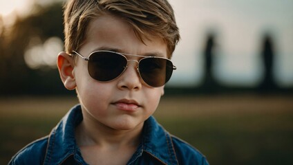 Boy in sunglasses, portrait mode photo.