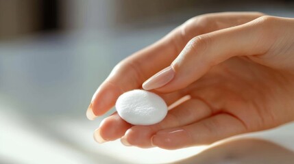 Woman's hand holding a cotton round.
