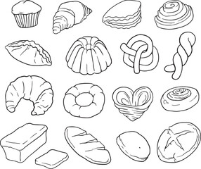 White bread food sketch separated on white. Vector drawing of White, usually known in Europe, America. Food illustration series - set of bread isolated on white background
