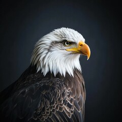Obraz premium Majestic bald eagle illuminated against a dark background, a symbol of strength and freedom