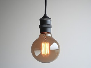 Minimalist Pendant Light with Exposed Filament Bulb Hanging Against a Clean White Background Simple and Elegant Lighting Fixture for Modern Interiors