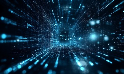 Naklejka premium Streaming Binary Code with Depth and Perspective on Dark Background