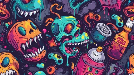 Fototapeta premium Cartoon style street art pattern wallpaper