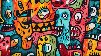 Cartoon style street art pattern wallpaper