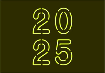 Happy New Year 2025 Neon Yellow Abstract Design Logo Symbol Vector Illustration