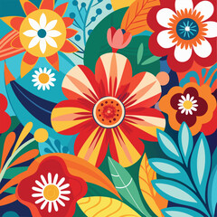 Set Summer vibes Vibrant Floral Abstract Wallpaper background flat design vintage colors