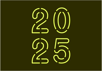 Happy New Year 2025 Neon Yellow Abstract Design Logo Symbol Vector Illustration