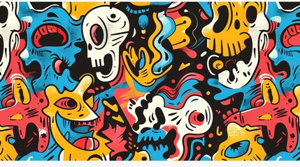 Obraz premium Cartoon style street art pattern wallpaper