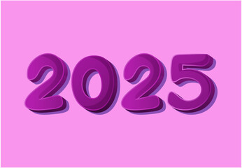 Happy New Year 2025 3D Realistic Decoration Purple Abstract Design Logo Symbol Vector Illustration