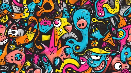 Naklejka premium Cartoon style street art pattern wallpaper