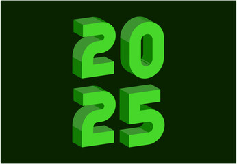 Happy New Year 2025 3D Realistic Green Abstract Design Logo Symbol Vector Illustration