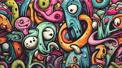 Obraz premium Cartoon style street art pattern wallpaper