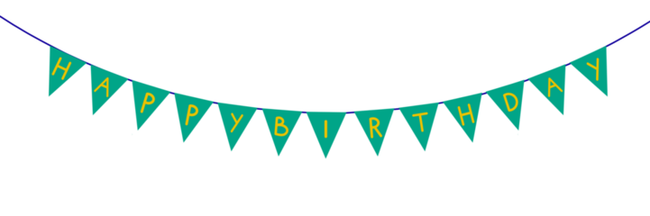 Happy birthday text, birthday banner, birthday decorations, green ribbon, bunting, green banner, flag, decoration, banner png, triangle flag decoration, decoration