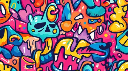 Cartoon style street art pattern wallpaper
