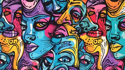 Cartoon style street art pattern wallpaper
