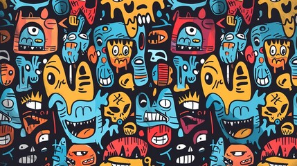 Cartoon style street art pattern wallpaper