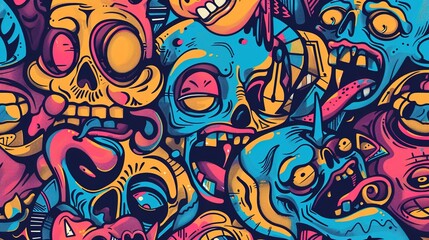 Cartoon style street art pattern wallpaper