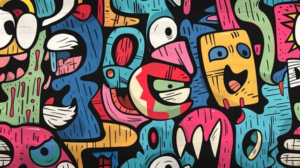 Fototapeta premium Cartoon style street art pattern wallpaper