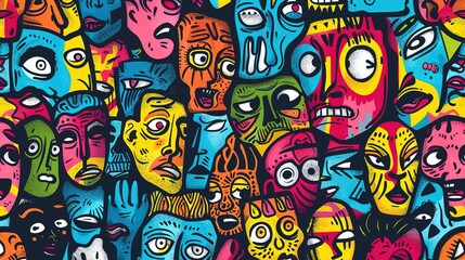 Fototapeta premium Cartoon style street art pattern wallpaper
