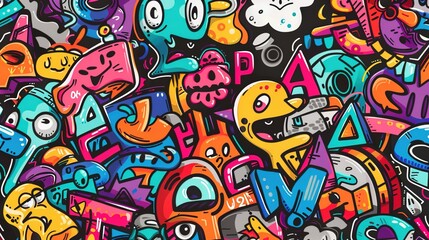 Obraz premium Cartoon style street art pattern wallpaper