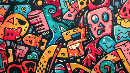 Cartoon style street art pattern wallpaper