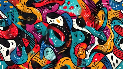 Obraz premium Cartoon style street art pattern wallpaper