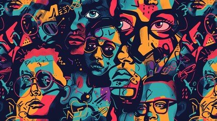 Cartoon style street art pattern wallpaper