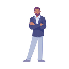 Man Entrepreneur Character Standing with Folded Arms Vector Illustration