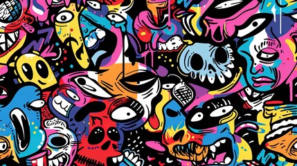 Cartoon style street art pattern wallpaper