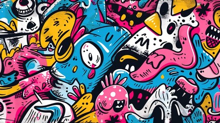 Cartoon style street art pattern wallpaper