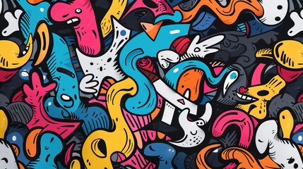 Cartoon style street art pattern wallpaper